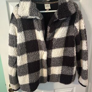 Knox Rose Black and White Plaid Teddy Jacket